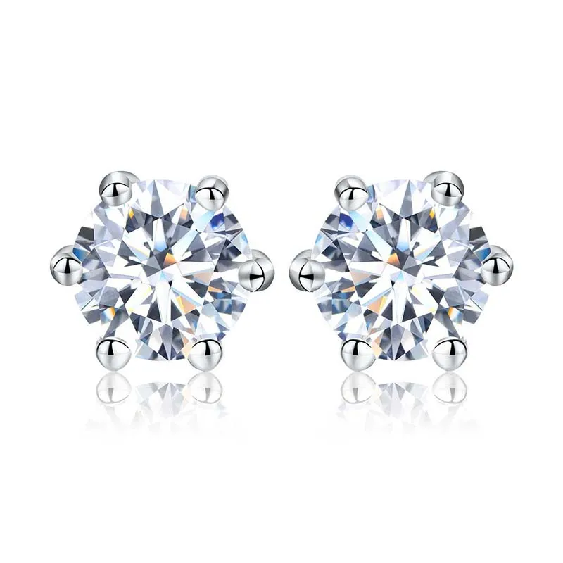 Shiny Geometric Sterling Silver Gra Inlay Moissanite Ear Studs 1 2.37ct D-IF-ID-EX-EX Ideal cut round diamond
