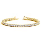 D11643241 1 Classic four prong 10 carat total weight diamond tennis bracelet showcasing perfectly matched brilliant round cut lab grown diamonds set in 14k yellow gold.