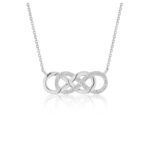 D20630823 1 The showcasing entwined infinity symbols with one encrusted with diamonds, this lovely pendant hangs from an 18 inches cable chain. Made of 14k white gold and secured with a lobster lock.