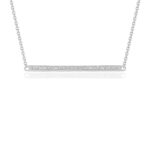D66236642 1 A sophisticated bar style pendant with diamonds. Quite a stylish piece in 14k white gold, this comes with an 18 inches cable chain and a classic lobster clasp.