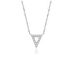 D71167834 1 This gorgeous geometric pendant is encrusted with diamonds and hangs from a cable chain measuring 16 inches. Positively radiant in 14k white gold, this comes with a lobster lock.