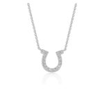 D85006701 1 This classic diamond horseshoe design pendant features a 16 inches cable chain. Made of 14k white gold, this comes with a lobster lock.
