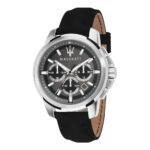 7723 0 Maserati Successo R8871621006 Men's Watch Chronograph, Quartz Watch, Stainless Steel Case, Leather Strap, Silver