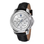 7724 0 Maserati Successo R8871621008 Men's Watch Chronograph, Quartz Watch, Stainless Steel Case, Leather Strap, Silver